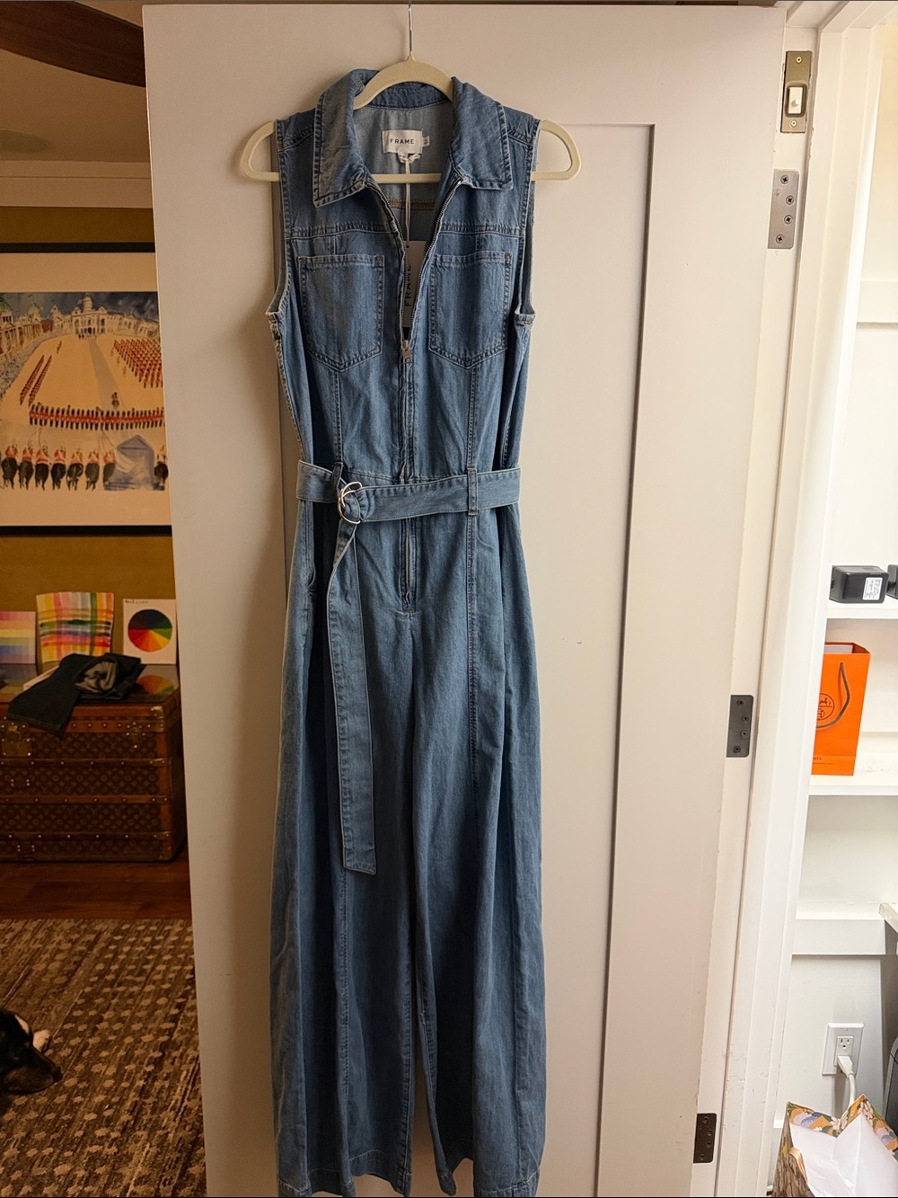 NWT FRAME DENIM Light Blue Denim Jumpsuit with Belt